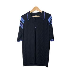 Claiborne 90s Vintage Mens Ribbed Polo Shirt Black Striped Sleeve Retro XL